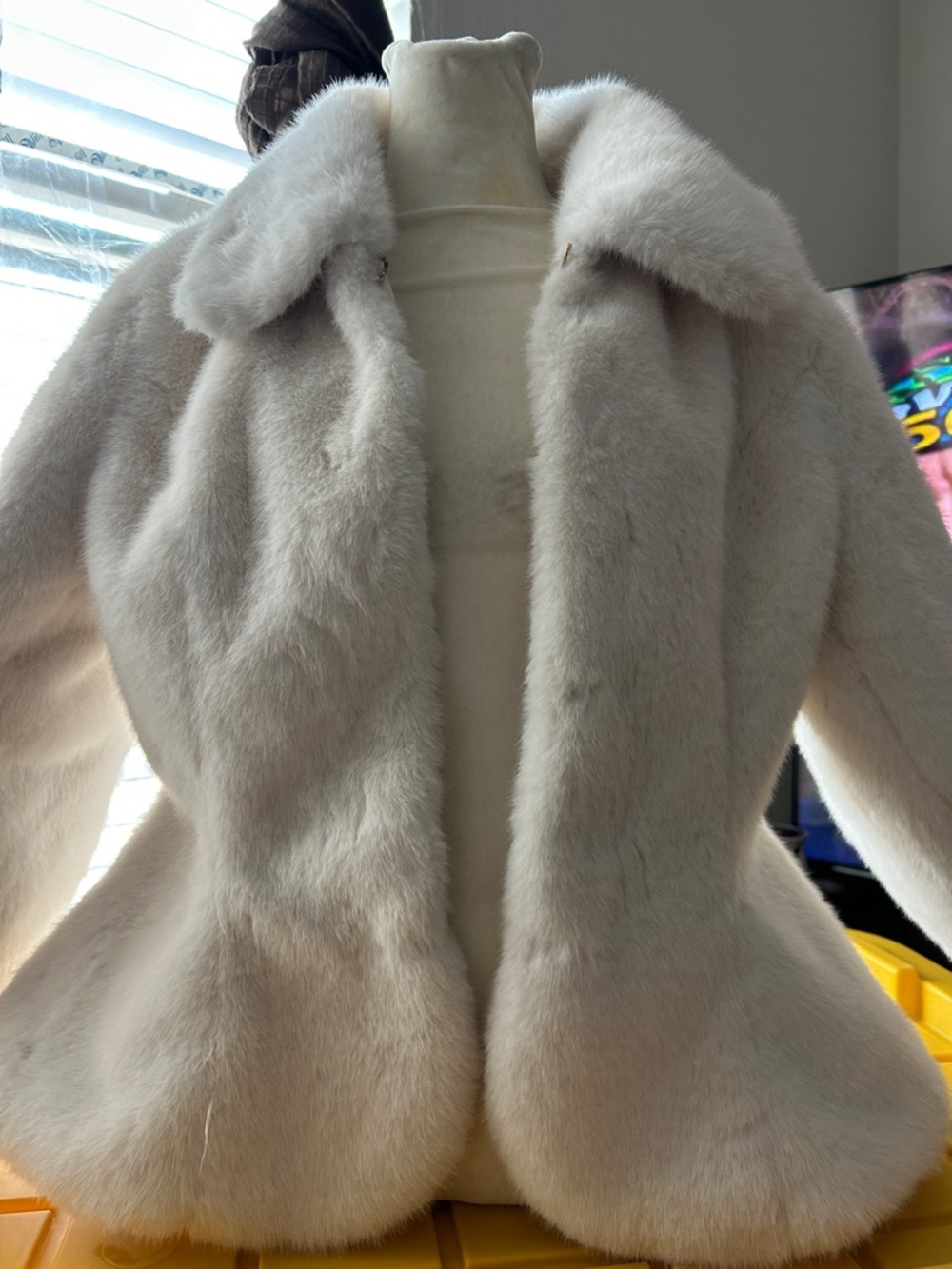English Factory Cream Faux Fur Jacket